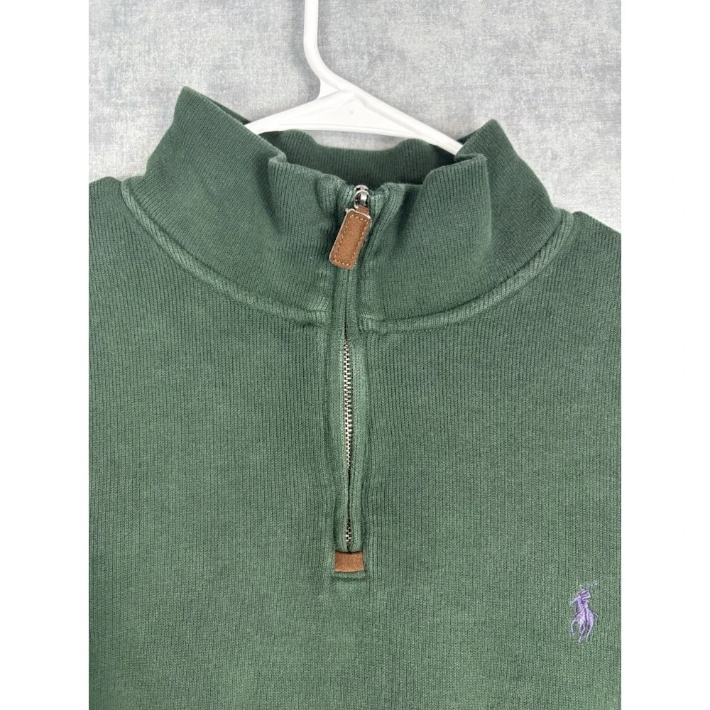 Polo Ralph Lauren Quarter Zip Sweater Men's XL Green 100% Cotton Purple Pony